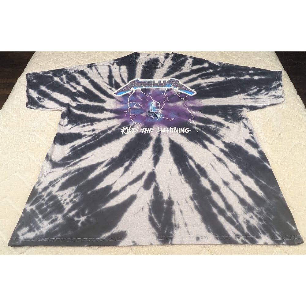 Metallica Ride the Lightning Tie Dye Graphic T-Shirt XL Black White Purple